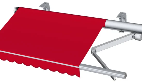 Rote Markise mit Halterung