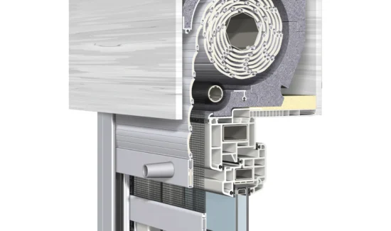 Querschnitt eines modernen Rollladenkastens mit integriertem Insektenschutz